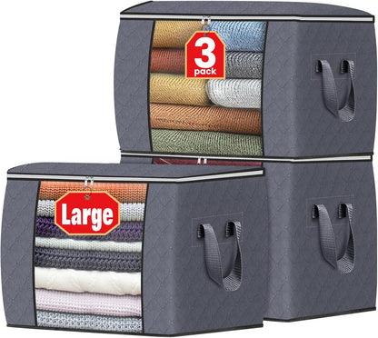 Fab totes 6 Pack Storage Bags for Clothes and Blanket, Foldable Closet Organizers and Storage with Zippers, Clear Window and Handles, Fabric Storage Bins for Sweater, Comforter, Bedding,Linen Sheets