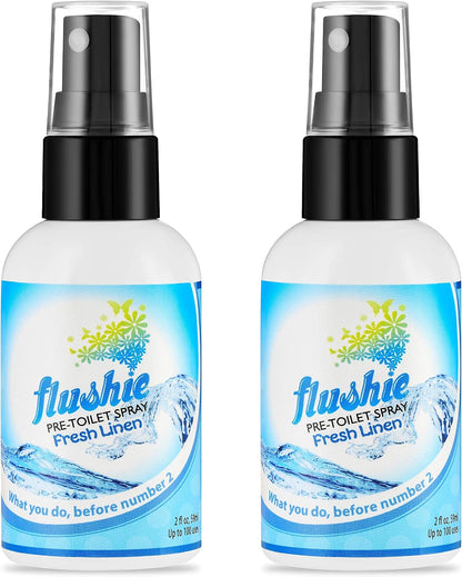 Flushie Pre-Toilet Spray Travel Size Toiletries Bathroom Spray for Toilet Deodorizer Traveling Essentials - Poop Odor Eliminator (Linen, 1oz 3pack)
