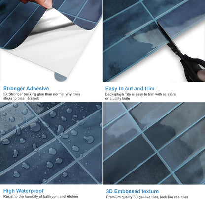 White Peel and Stick Backsplash Tiles for Kitchen, 10-Pack Self-Adhesive Waterproof Vinyl Bathroom Wall Tile(12 * 12 inches)