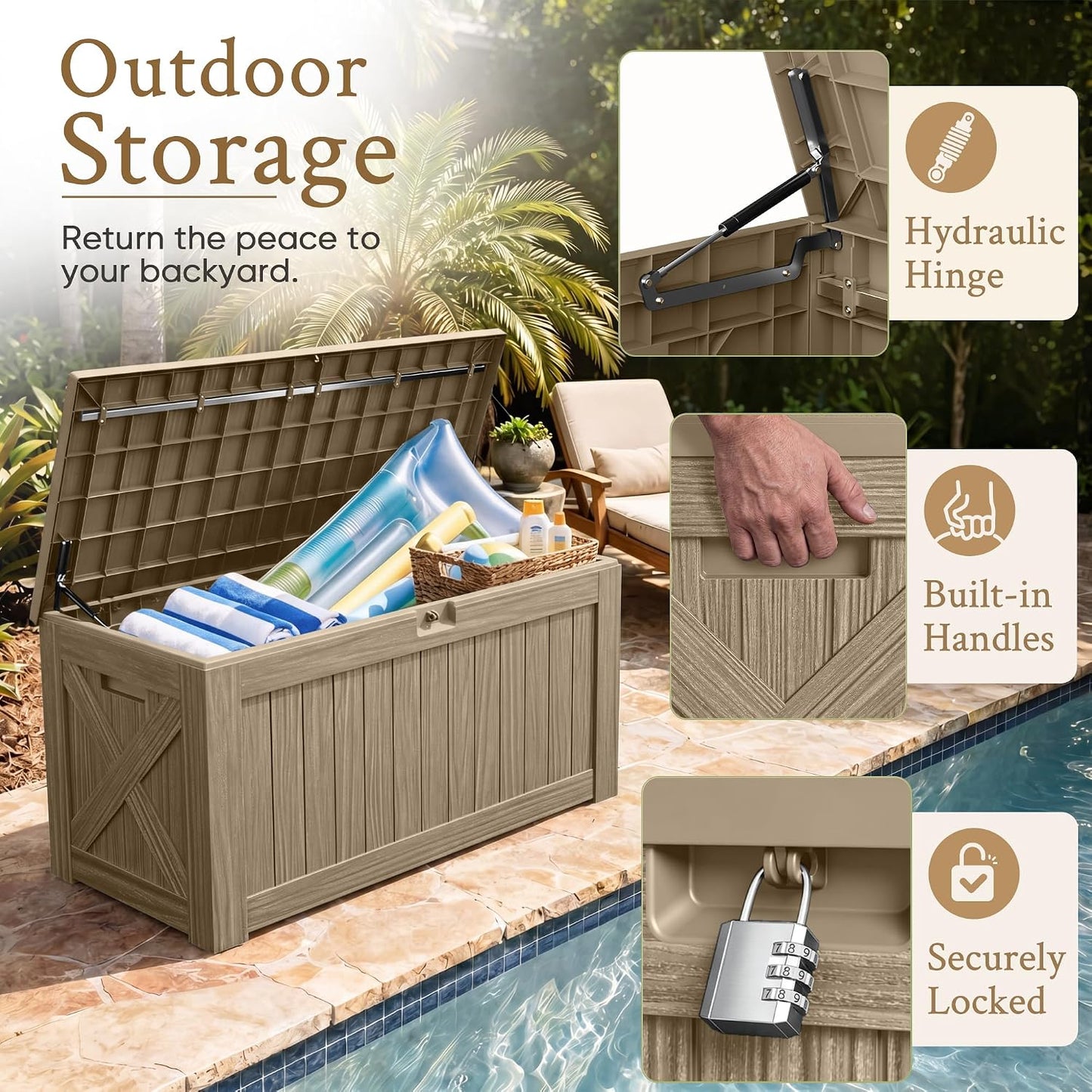 Devoko 120 Gallon Deck Box Resin Outdoor Storage Box Waterproof for Patio, Large Outdoor Storage Bench Lockable for Outside (Black)