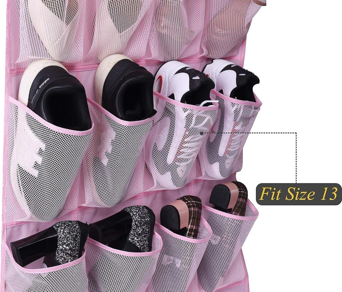 MISSLO Over The Door Shoe Organizer 24 Large Mesh Pockets, White