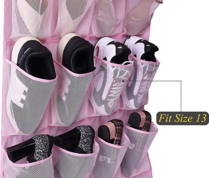 MISSLO Over The Door Shoe Organizer 24 Large Mesh Pockets, White