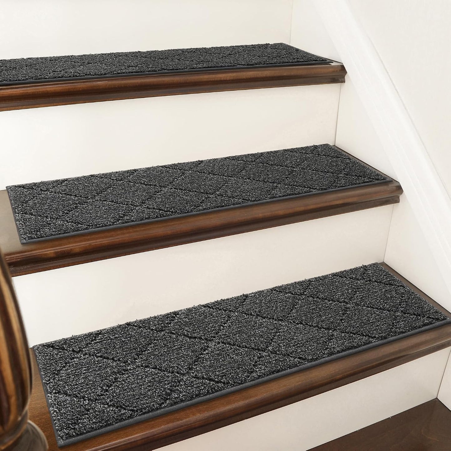 COSY HOMEER Edging Stair Treads Non-Slip Carpet Mat 28inX9in Indoor Stair Runners for Wooden Steps, Edging Stair Rugs for Kids and Dogs, 100% Polyester TPE Backing(4pc, Beige)