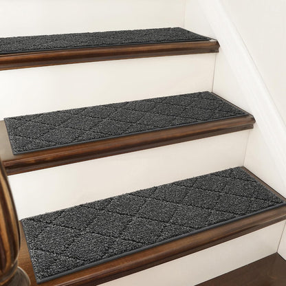 COSY HOMEER Edging Stair Treads Non-Slip Carpet Mat 28inX9in Indoor Stair Runners for Wooden Steps, Edging Stair Rugs for Kids and Dogs, 100% Polyester TPE Backing(4pc, Beige)