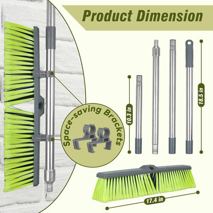 Upgraded 18" Push Broom with Adjustable Long Handle, Total Length is 55", Multi-Surface Floor Scrub Brush for Cleaning Deck, Patio, Garage, Driveway
