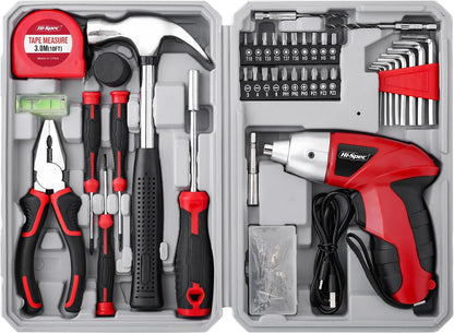 Hi-Spec 4V Electric Screwdriver Tool Kit Set. Cordless USB Rechargeable Screwdriver with Home Repair Tools. 42pc Compact Portable Case, DIY Kit for Beginners and the Household - Green