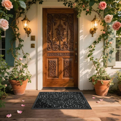 Yimobra Front Door Mat Outside Entrance, Waterproof Sturdy Retro Outdoor Mat, Heavy Duty Non-Slip Doormat for Garage Patio Entryway Indoor, Easy Clean, 29.5x17, Grey