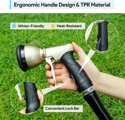Garden Hose Nozzle, Heavy Duty Metal Spray Nozzle | Upgraded, High Pressure, Adjustable Spray Patterns, For Watering Plants, Car Washing, Pet Showering