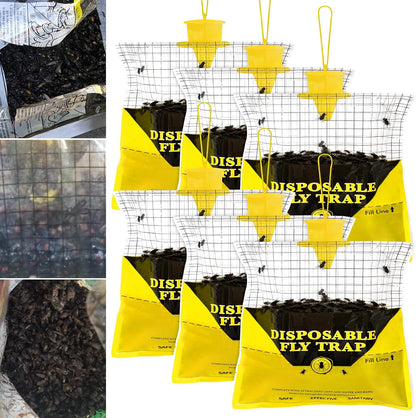 Glovv Fly Traps Outdoor Hanging with Fly Bait, 8 Pack Disposable Bags Hunter Ranch Trap, Pre-Baited Flies Bags Flies Control Bug Catcher Killer Repellent for Stable Horse Barn & Farm, All Filth Flies