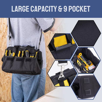 DELI 355-Piece Home Tool Set, Household Repairing Tool Kit with 14-Inch Wide Mouth Open Storage Tool Bag, Yellow