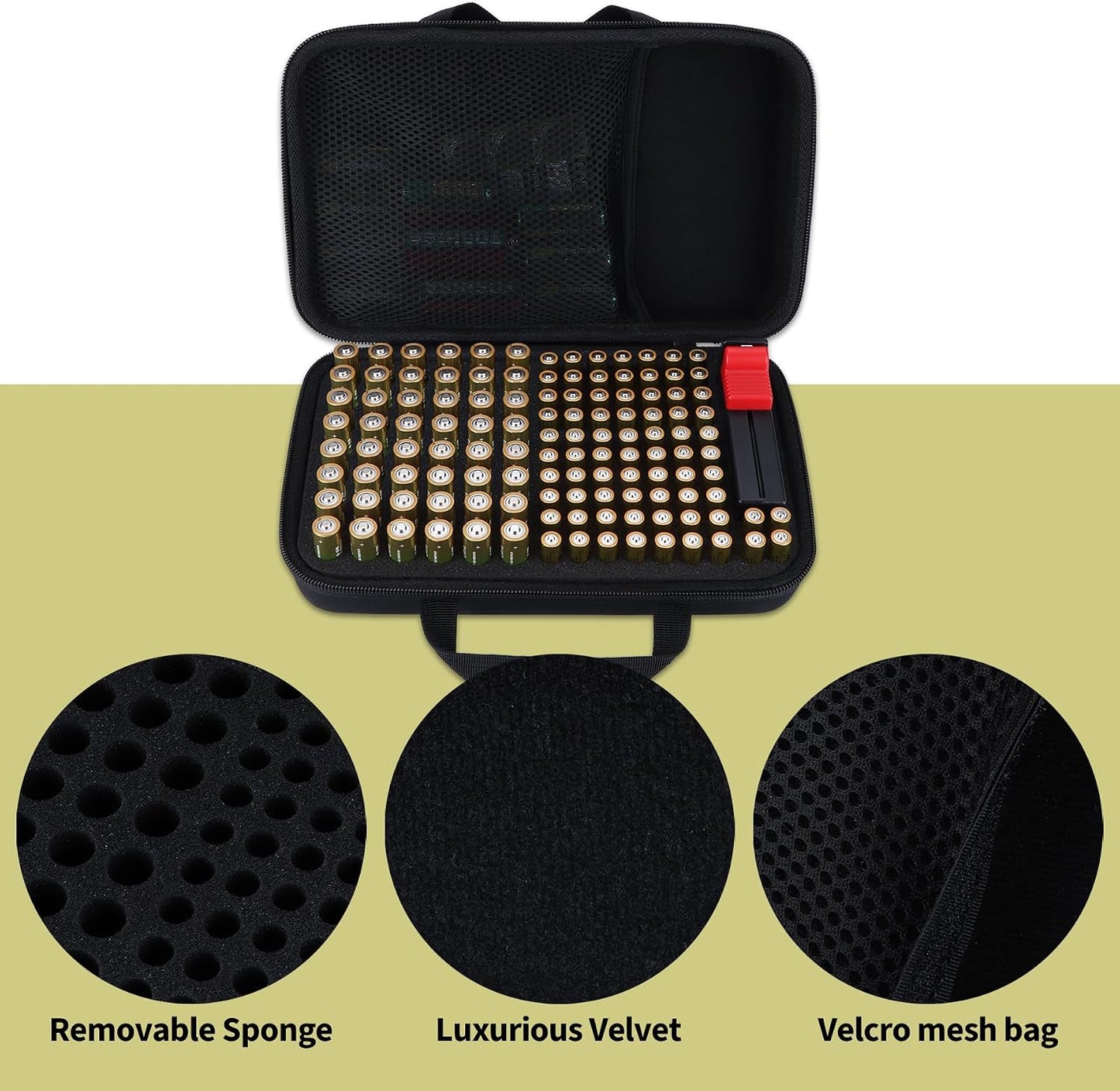 Battery Organizer Storage Case with Tester, Stores & Protects 120*AAA, 93*AA, 12*C, 16 * 9V, 8*D, 10*Coin Cell, Exceed 259 Batteries (Batteries are Not Included)