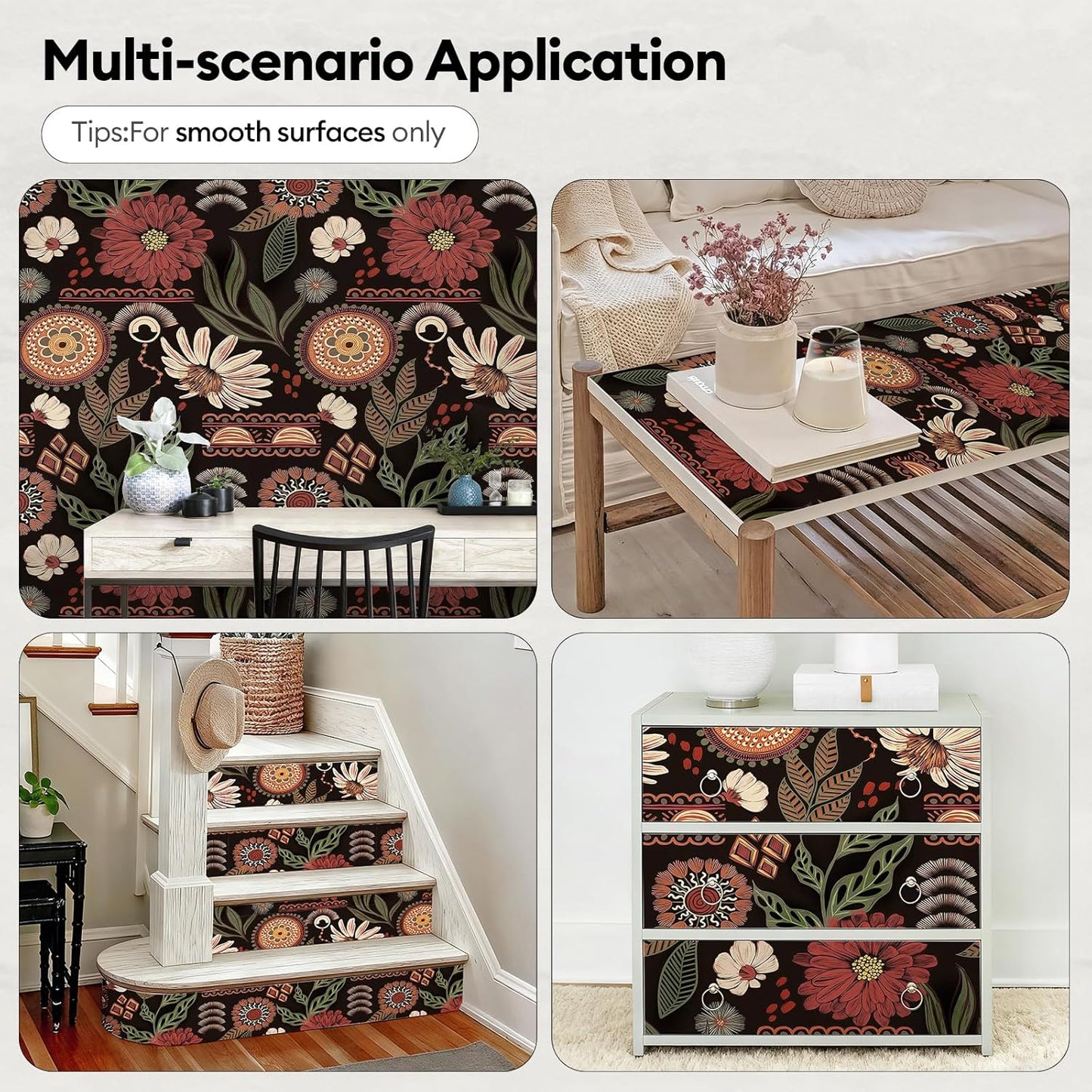17"x118" Peel and Stick Wallpaper for Renter Friendly, Removable Wallpaper Peel and Stick, Self-Adhesive Textured Contact Paper for Walls, Cabinets, Countertops(Morning Song of Flowers)
