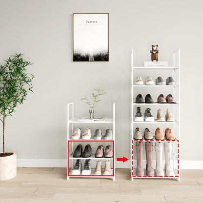 Upgrade Stackable Small Shoe Rack, 4-Tier Shoe Shelf Storage Organizer with Handle for Entryway, Hallway and Closet (Black)