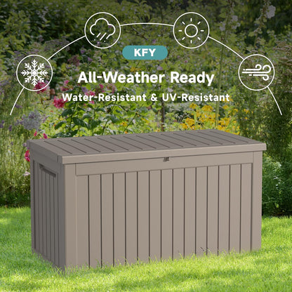 320 Gallon Waterproof Outdoor Storage Box, UV Resistant Resin Deck Box with Hydraulic Rod for Reinforced Stability, Perfect for Patio, Garden, and Pool（Black，320 Gallon）