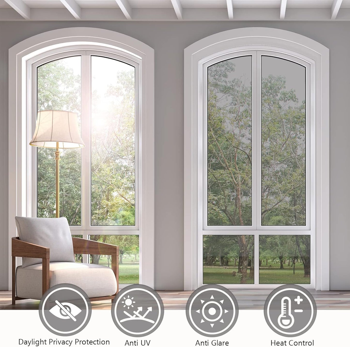 KESPEN Window Privacy Film Frosted Glass Heat Control UV Blocking Privacy Window Film for Glass Windows Static Cling Non-Adhesive Door Coverings Decals for Bathroom Home Office,17.5 Inch X 6.5 Feet