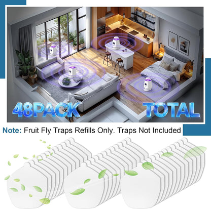 48 Pcs Fruit Fly Trap Refill Compatible with Fooxem IT10 Glue Board | CimoroWin 48 Pcs Refill Glue Boards, Replacement Sticky Pads for Indoor Moths, Gnats, Mosquitoes & Flying Insect Control