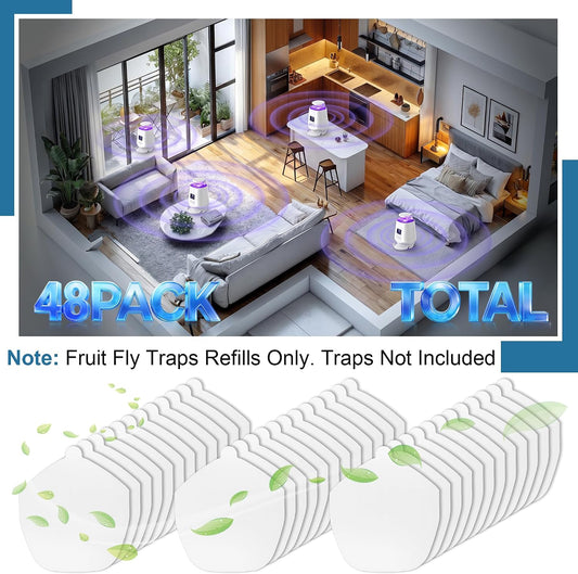 48 Pcs Fruit Fly Trap Refill Compatible with Fooxem IT10 Glue Board | CimoroWin 48 Pcs Refill Glue Boards, Replacement Sticky Pads for Indoor Moths, Gnats, Mosquitoes & Flying Insect Control