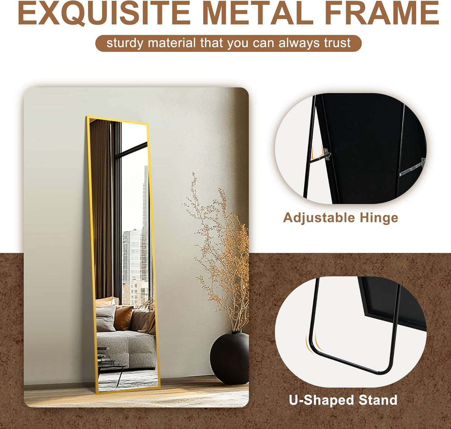 Delma Wall Full Length Mirror,Standing Mirror Full Body,Large Floor for Wall Door Bedroom Bathroom Living Room with Aluminium Frame(with Stand,56x15-Black)