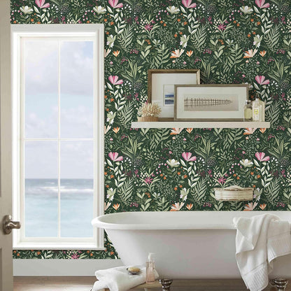Fititem Floral Peel and Stick Wallpaper Boho Floral Contact Paper Modern Flower Removable Self Adhesive Waterproof Wallpaper for Bathroom Bedroom Fun Wildflower Contact Paper Cabinets 17.3inW 78.7inL