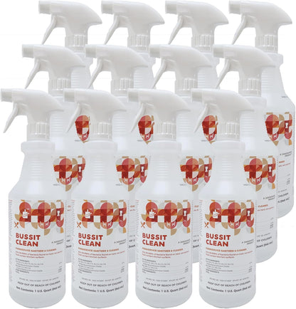 Bussit Clean Foodservice Surface Sanitizer & Cleaner, Spray and Wipe, Kills 99.9% of Kitchen Bacteria, 1 Quart (Each)