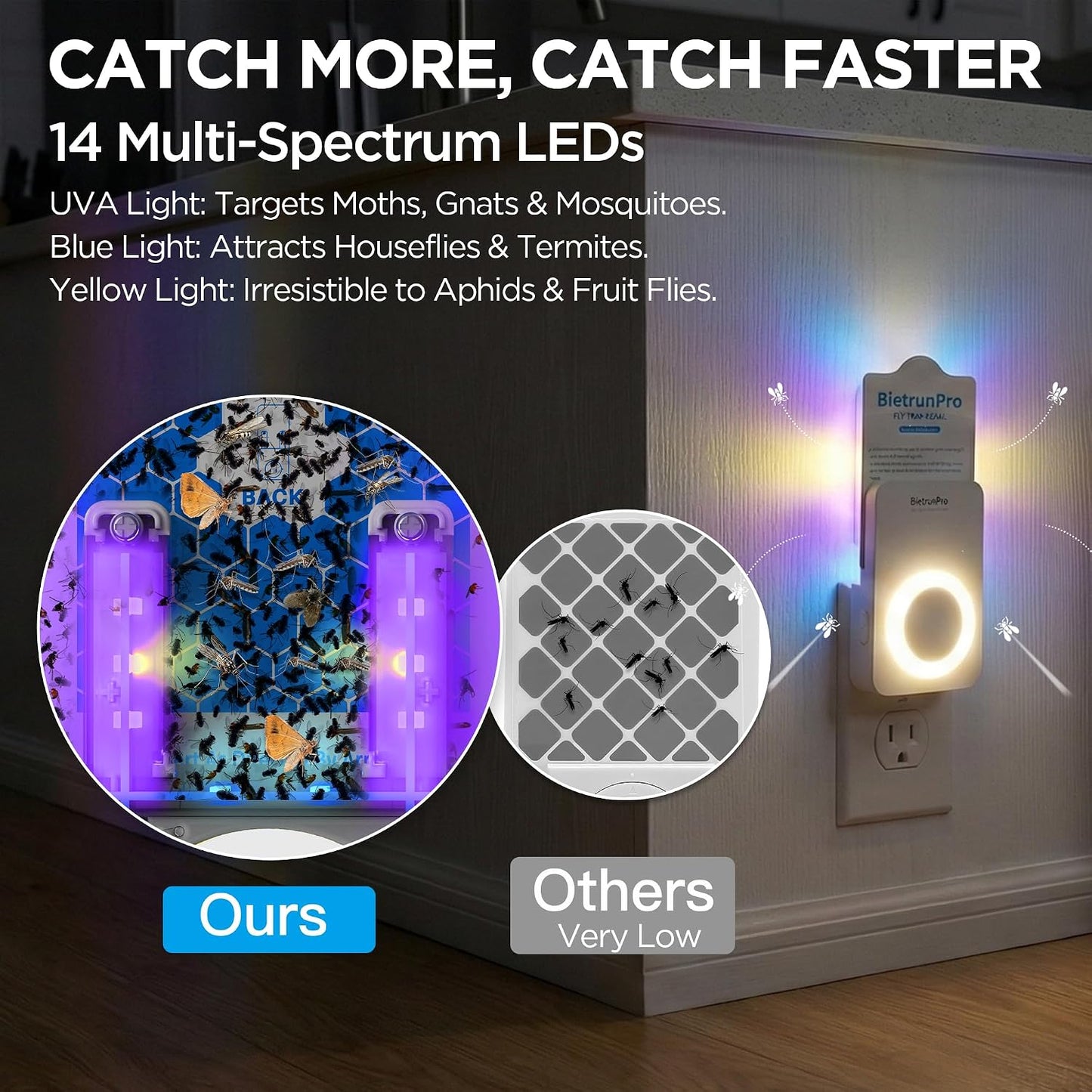 Flying Insect Traps+5 Refill Cartridges, 2026 2nd Gen, UV/Blue/Yellow Light Plug in Fly Trap & Indoor Bug Catcher for Gnats, No-Mess Bug Zapper, House & Fruit Flies, 7 * 24hrs Pest Control
