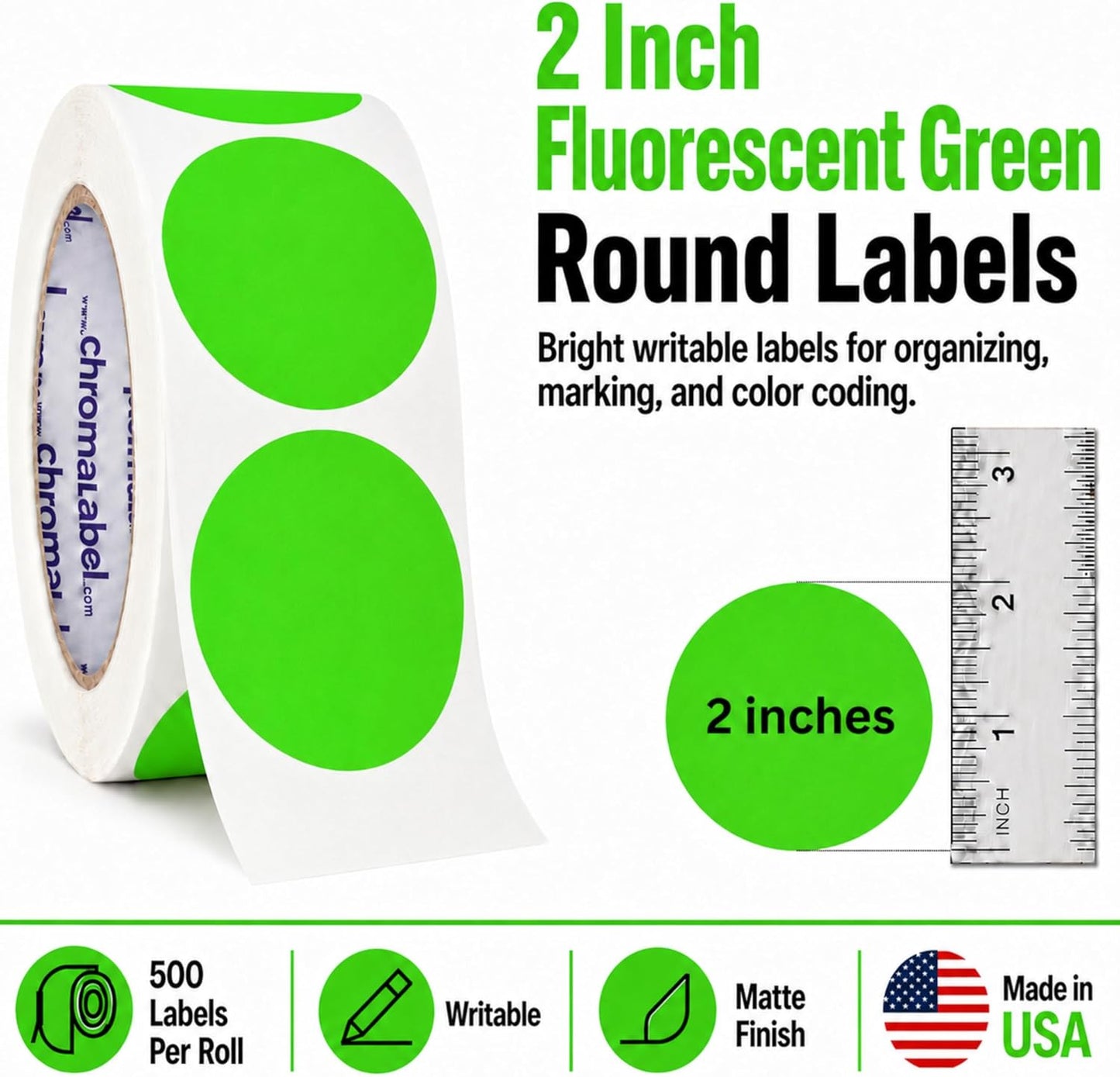 ChromaLabel 2 inch Color-Code Dot Labels | 500/Roll (Yellow)
