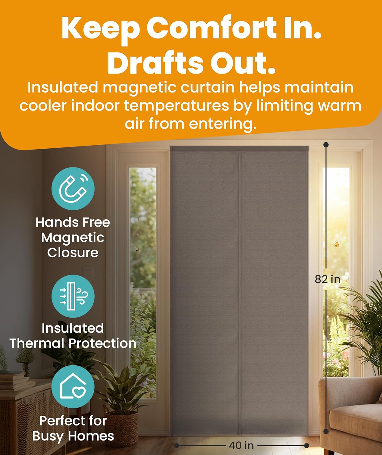 Flux Phenom Magnetic Screen Door - Bugs Out, Breeze in - 9min Install Auto-Sealing Heavy Duty Double Stitched Mesh, 52 Magnets, Hands Free Sliding & Patio Doors Net, Pet & Kid Friendly, 38 x 82 Inch