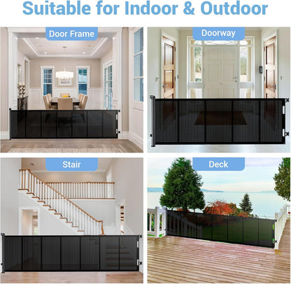 HAMOPY Retractable Baby Gate, 33" Tall, Extends up to 55" Wide, Durable Auto-Lock Baby Gates for Stairs, Mesh Dog Gate and Child Safety Gates for Doorways, Hallways, Indoor, Outdoor(Black)