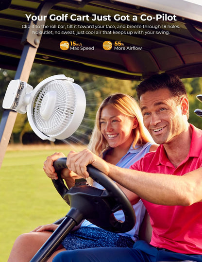 10000mAh Portable Clip on Fan Rechargeable, 8 Inch Battery Powered Desk Fan, LED Lantern, 360° Rotate & 3 Speeds Strong Airflow for Camping Tent Office Outdoor Travel Golf Cart，Black