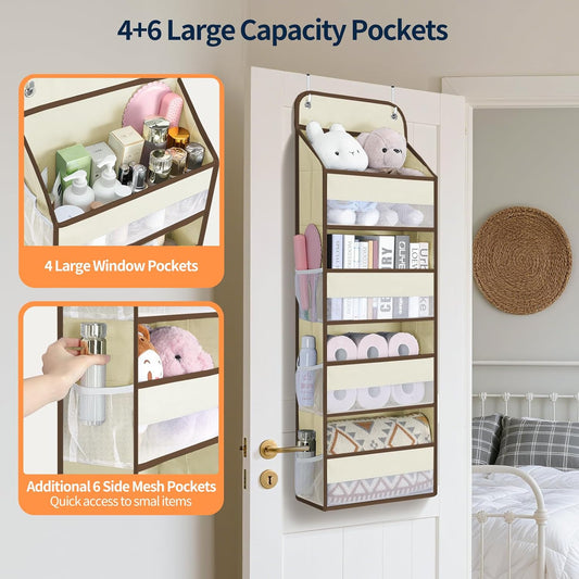 Yecaye Over The Door Organizer Storage, 5-Tier Heavy Duty Door Organizers Hanging with 10 Side Mesh Pockets, 44 lbs Load Capacity Behind Door Storage for Bathroom Nursery Bedroom Dorm Closet,Grey,1Pc