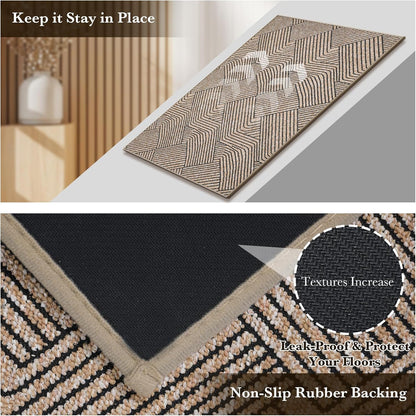 Indoor Door Mat 17"x30", Low-Profile Thin Welcome Front Door Mat Indoor Entrance, Non Slip Rubber Backing Inside Doormat Washable Entryway Dirt Resistant & Absorbent Entry Mat, Light-Brown