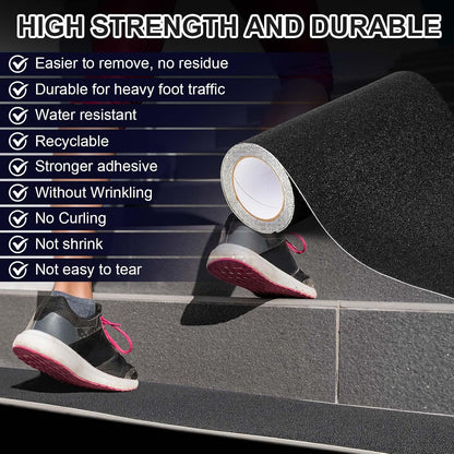 Watersay 8 Inch x 20 ft Anti Slip Traction Tape Waterproof Clear Non Skid Tape Durable Grip and Friction Stair Non Slip Strips Abrasive Adhesive for Stairs Steps Ramp Outdoor Indoor