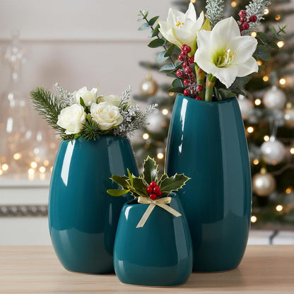 hjn Ceramic Vase Set of 3 White Flower Vase for Home Decor, Modern Decorative Vases for Flowers/Ideal Shelf Decor/Table/Living Room/Kitchen/Office-White