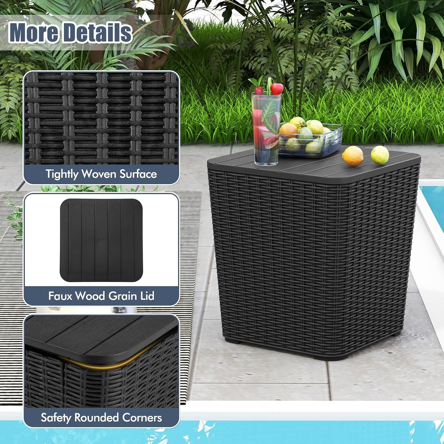 Tangkula 11.5 Gallon Water-proof Deck Box, Outdoor Patio Storage Box w/Removable Lid &, Faux Rattan Storage Container Side Table, All Weather Patio Furniture Extra Seat for Poolside (Brown)