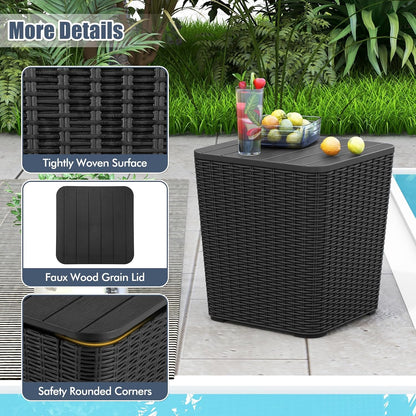 Tangkula 11.5 Gallon Water-proof Deck Box, Outdoor Patio Storage Box w/Removable Lid &, Faux Rattan Storage Container Side Table, All Weather Patio Furniture Extra Seat for Poolside (Brown)