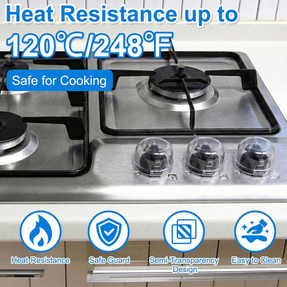 Stove Knob Covers for Child Safety – 5-Pack Heat-Resistant Oven Lock Knob Protectors with Heat Alert Stickers, Baby and Pets Proofing Stove Knob Guards for Gas & Electric Stoves