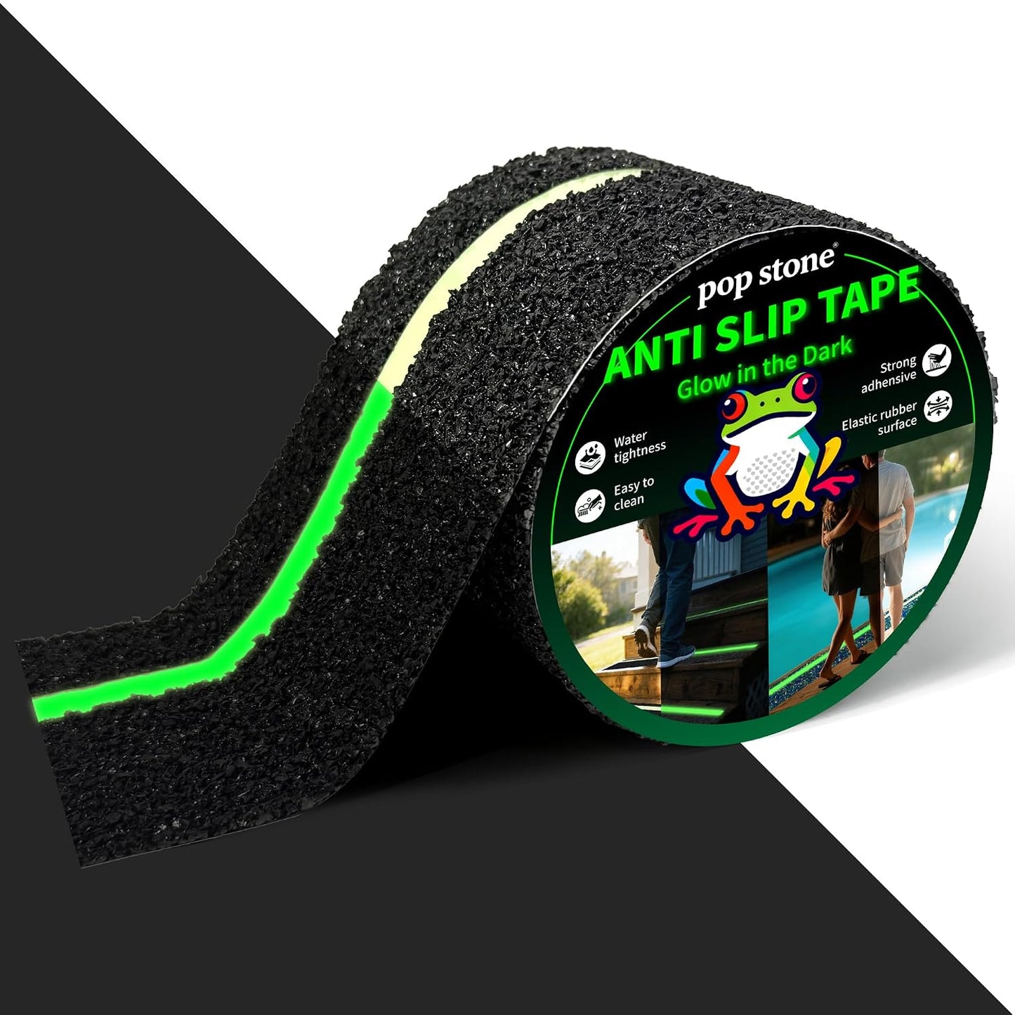 Waterproof Anti-Slip Traction Tape | 2" x16.5 FT | Heavy-Duty EPDM Rubber, Strong Grip & Barefoot Gentle | Indoor & Outdoor Solution: Poolside, Bath, Ramps, Stairs, Board Steps
