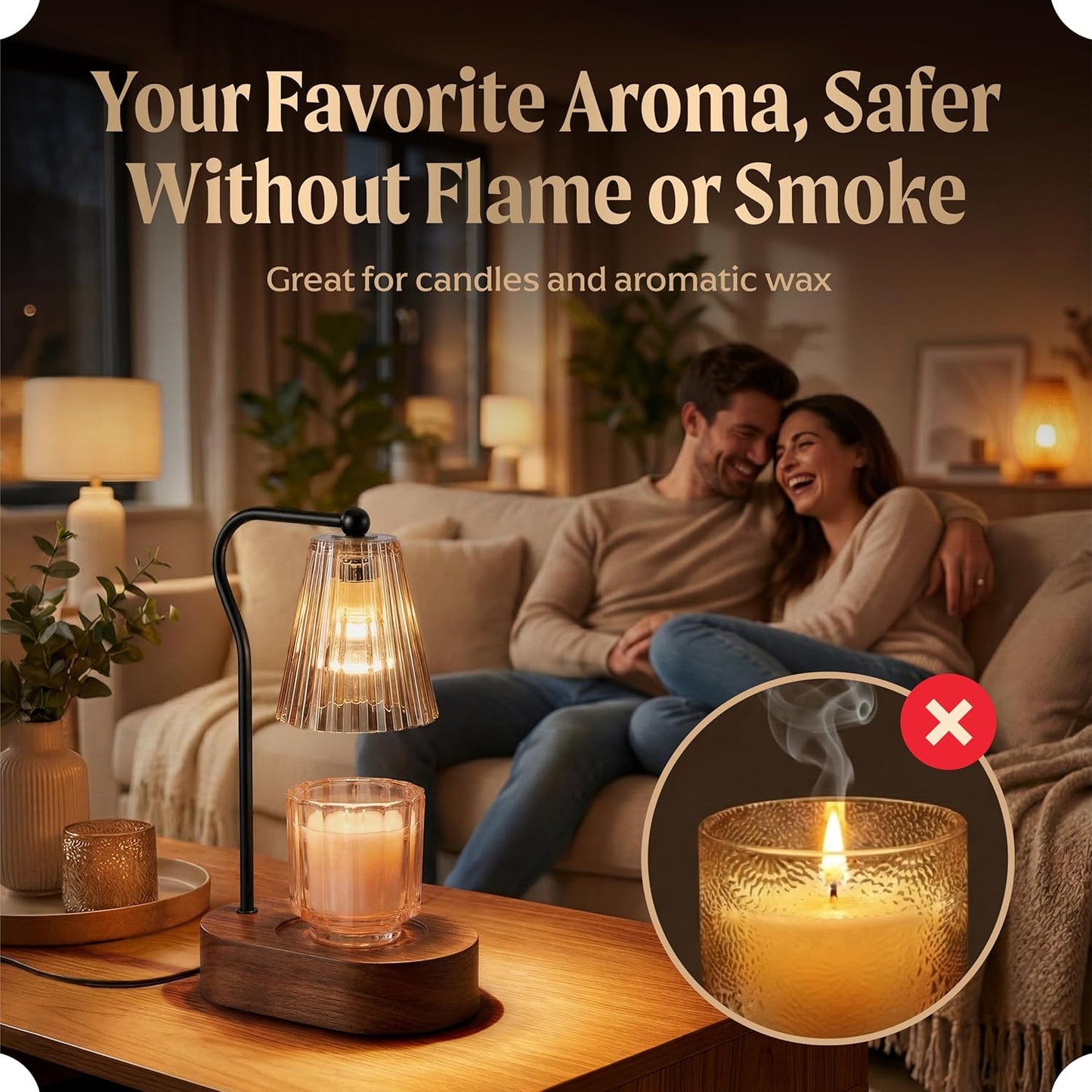 Candle Warmer Lamp with Timer & Dimmer, Natural Wooden Base with Drawer, Gold-Tone Metal Stand, Extra Bulb Included, Candle Warming Lamp, Electric Candle Wax Warmer