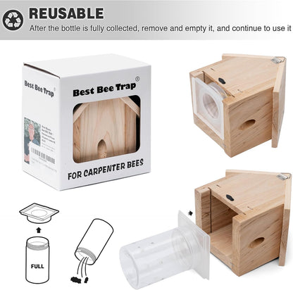 Best Bee Trap - Professional Carpenter Bee Trap for Outside - Cabin Style Nature Hanging Wood Trap for Outdoor with Removable Bee Vault (2 Pack)