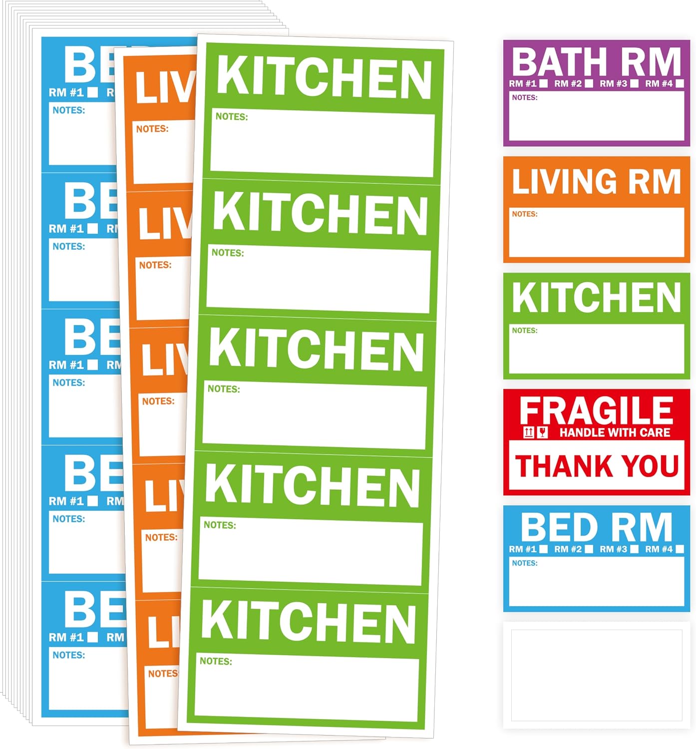 160 PCS Moving Labels, 8 Color-Coded Self-Adhesive Rectangular Stickers for Boxes, Large Home Moving Blank Packing Labels for Cartons, Storage Bins, Office Uses (6” x 4”)