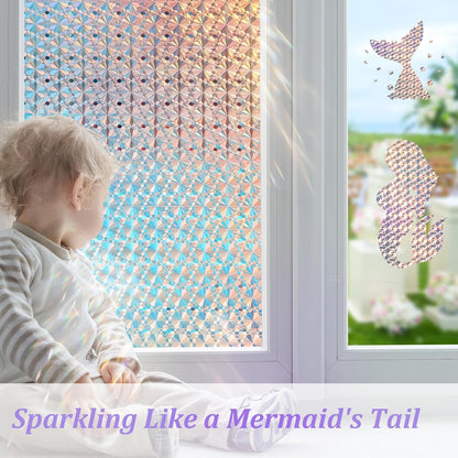 Windimiley 3D Diamond Frosted Window Privacy Film, Static Cling No-Glue Removable Vinyl, UV Blocking Heat Control for Bathroom Bedroom Door, 17.5 x 78.7 inch
