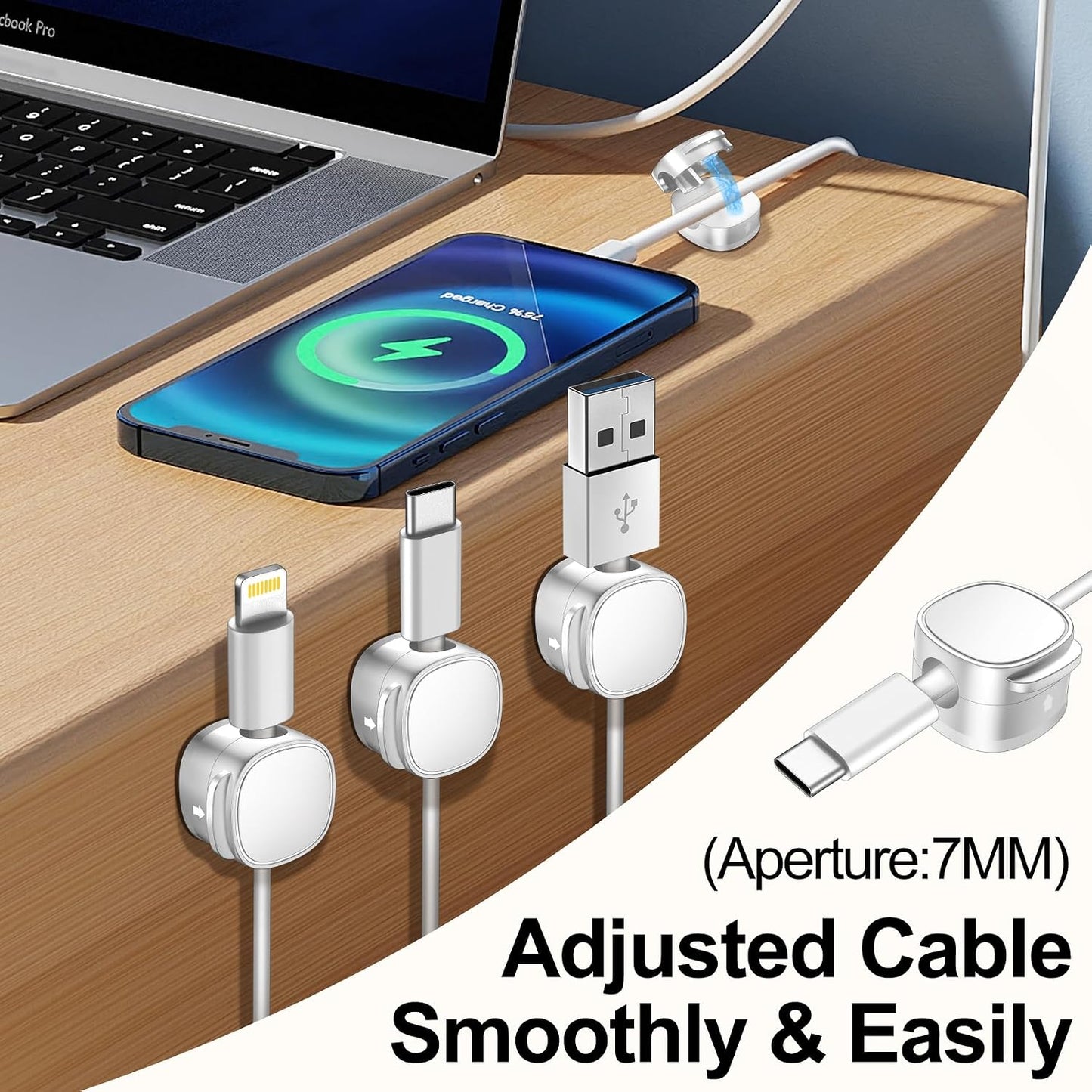 12 Pack,Magnetic Cable Clips & Silicon Cable Ties,[Cable Smooth Adjustable Under Desk Organizer],Cable Management,Cord Holder-Desk Stand Cable Organizer Holding,Adhesive for Home Cable Keeper