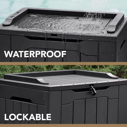 Devoko 30 Gallon Resin Deck Box Waterproof Outdoor Storage Box for Patio Furniture Pool Accessories Indoor Storage for Cushion Garden Tools (30 Gallon, Black)
