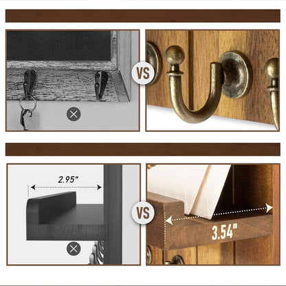 Rebee Vision Decorative Key Holder Wall Mount - Rustic Key Holder for Wall with Shelf and Mail Organizer for Living Room Decor - Home Essentials for Home Improvement (Brown, 3.54" x 10" x 7.28")