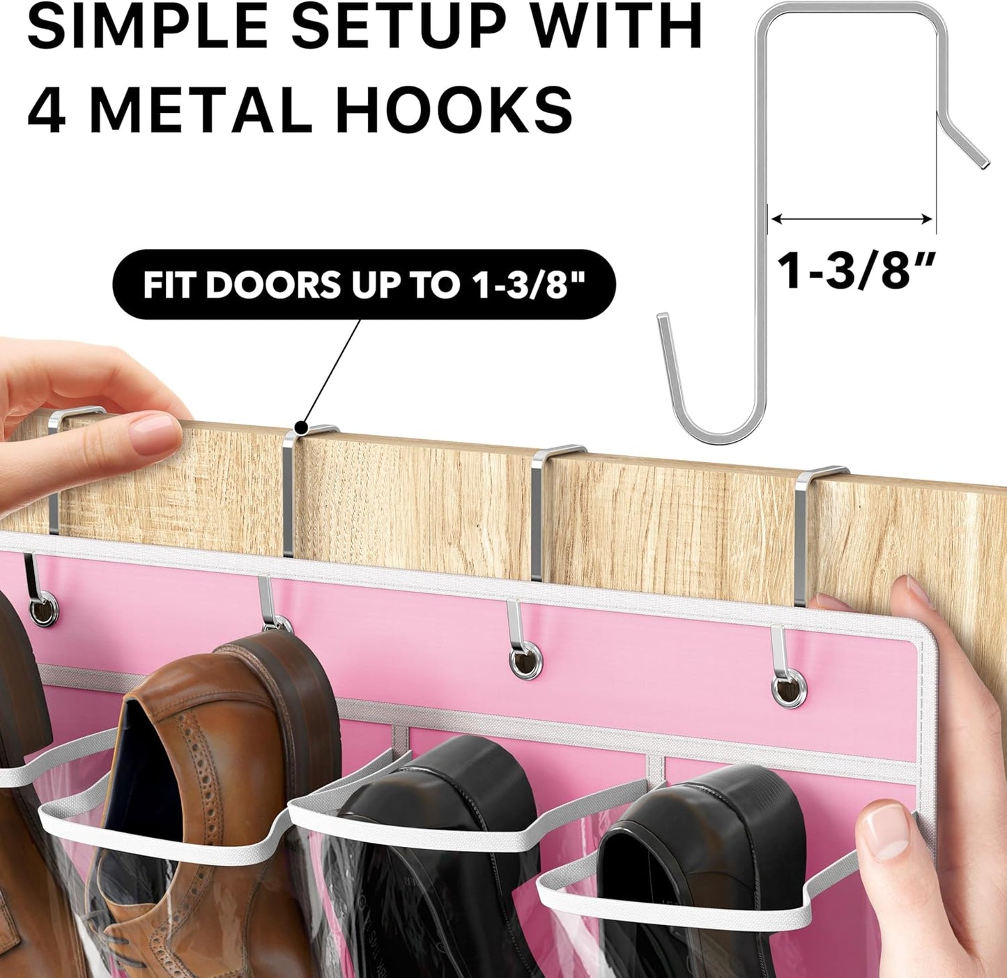 Simple Houseware 24 Pockets - Crystal Clear Over The Door Hanging Shoe Organizer, Gray (64'' x 19'')