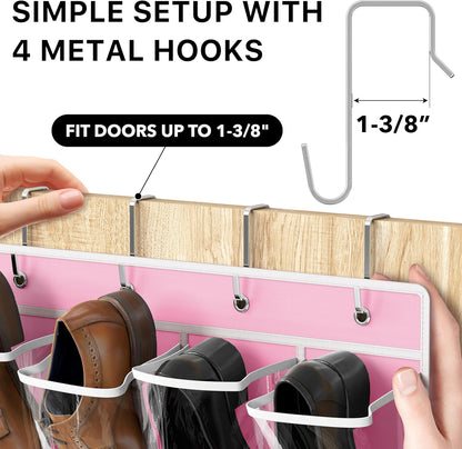 Simple Houseware 24 Pockets - Crystal Clear Over The Door Hanging Shoe Organizer, Gray (64'' x 19'')