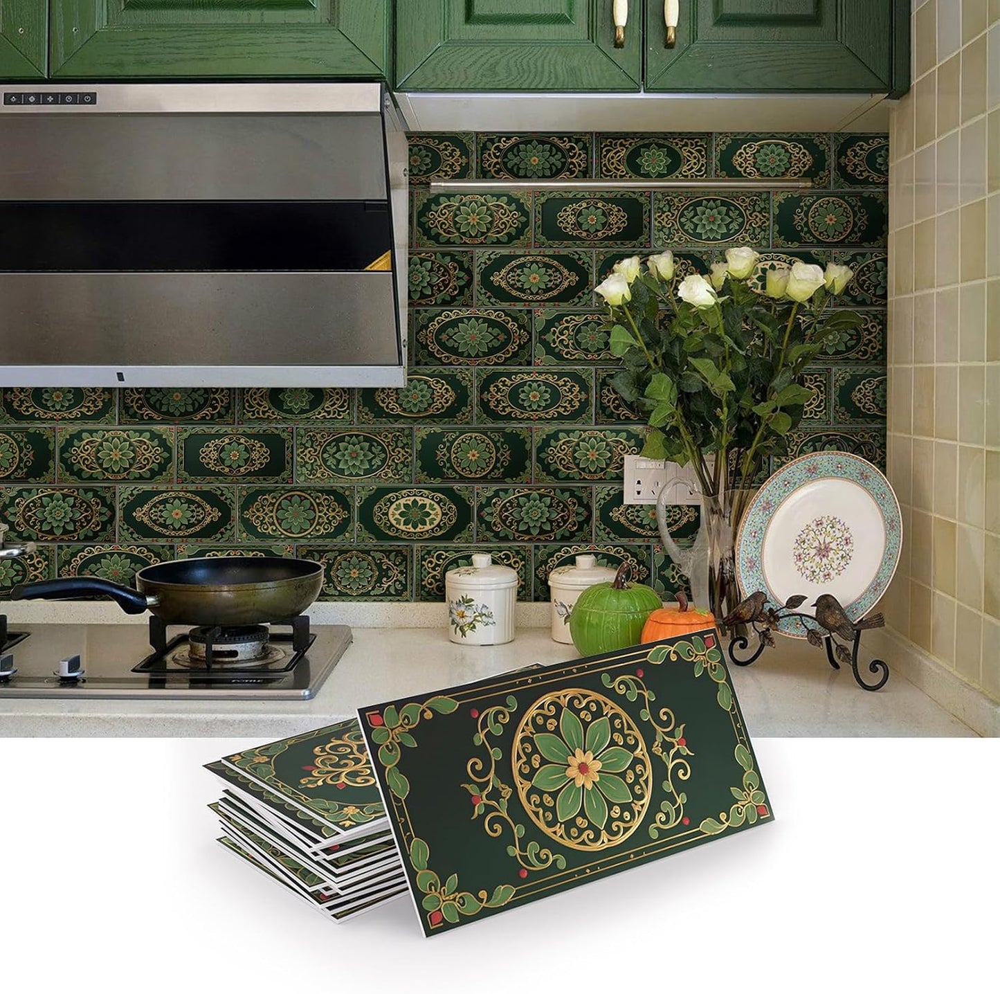 VICCI 32Pcs Tile Decals - Peel and Stick Kitchen Backsplash - Decorative Wall Tiles Stickers 8" x 4" Self-Adhesive Waterproof Removable for Bathroom Cabinets Home DIY Projects Decor