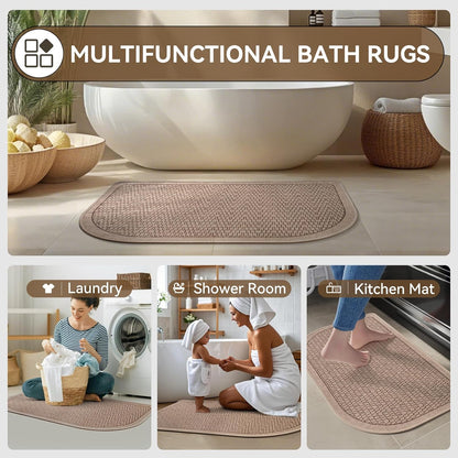 YDKGL Ultra Thin Bathroom Rugs Mat Quick Dry Absorbent Non Slip Bath Mat Bath Mats for Bathtub Mat Bathroom Carpet Fit Under Door Washable Floor Rubber Half Round Bath Rugs Grey 16x24