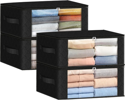 Fab totes 6 Pack Storage Bags for Clothes and Blanket, Foldable Closet Organizers and Storage with Zippers, Clear Window and Handles, Fabric Storage Bins for Sweater, Comforter, Bedding,Linen Sheets