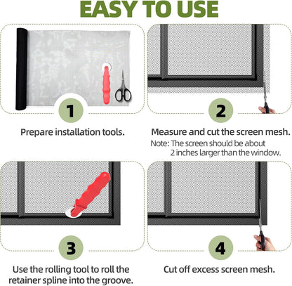 56 in × 100 ft Window Screen Mesh, Fiberglass Window Screen Replacement, Screen Mesh Roll for Window, Door, Patio, Porch (Black)